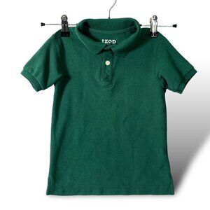 VTG Izod Polo Shirt Boys Sz M 5 Hunter Green Short Sleeve Collar Button T-Shirt